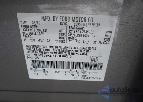 2016 Lincoln Mkx Select from USA, damaged, VIN 2LMTJ8KRXGBL60213